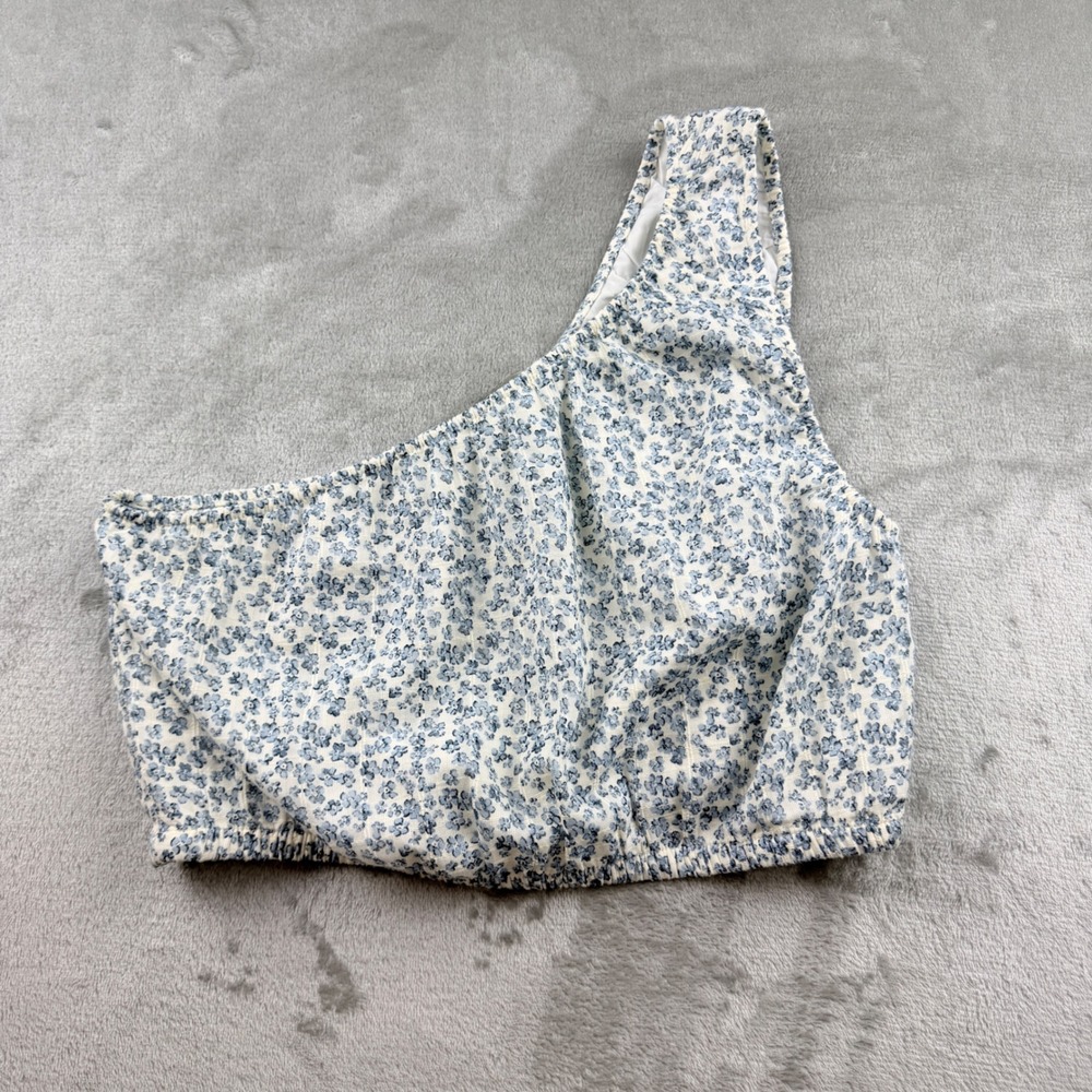 American Eagle Women's Medium Blue Floral One Shoulder‎ Crop Top
